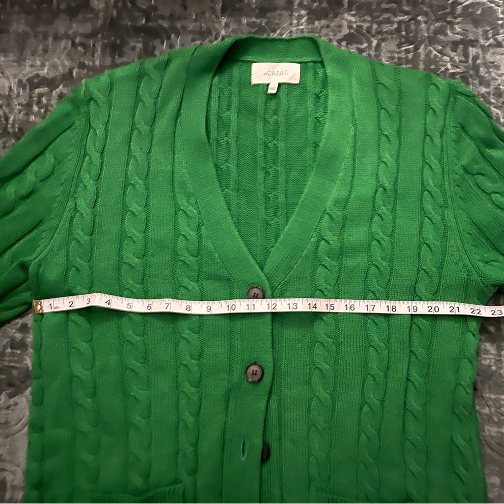 THE GREAT. True Green Cable-Knit Cotton Blend Grandpa Cardigan - Picture 4 of 9